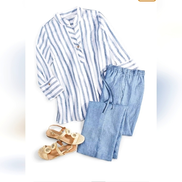 Charter club Luxury blue linen Drawstring-Waist Pants Size XL fit 1x - Picture 6 of 13